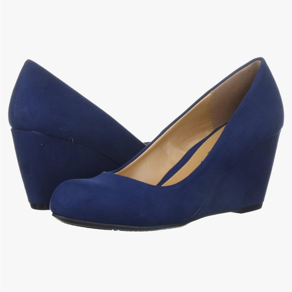 Chinese Laundry Blue suede wedges size 11